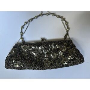 Vintage Silver Beaded and Sequin Clutch